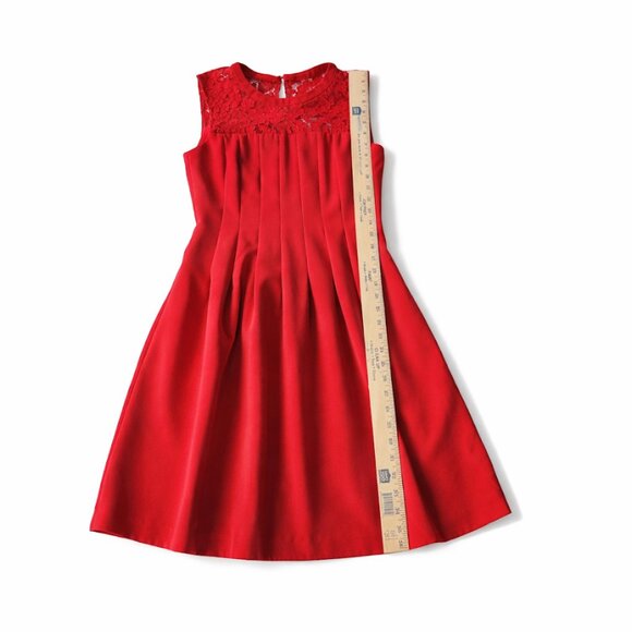 H&M Red Lace Yoke Pleated Fit & Flare Cocktail Dress - Size 8 - Picture 2 of 6